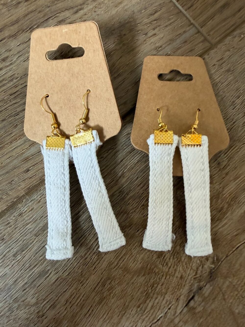 Gold-Tone & White Denim Strap Drop Earrings - Women's Jewelry